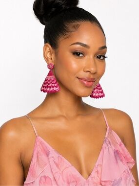 Kay Lee New York Pink Sequin Beaded Statement Drop Earrings